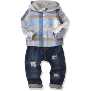 imageRenotemy Toddler Baby Boy Clothes Denim Outfits Infant Hooded Sweatshirt Jeans Clothing For Little BoysBluewhite