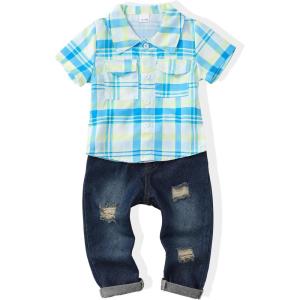 imageRenotemy Toddler Baby Boy Clothes Denim Outfits Infant Hooded Sweatshirt Jeans Clothing For Little BoysBlueyellowjeans