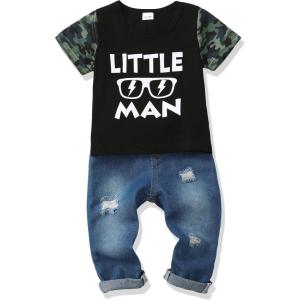 imageRenotemy Toddler Baby Boy Clothes Denim Outfits Infant Hooded Sweatshirt Jeans Clothing For Little BoysCamoblackset