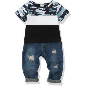 imageRenotemy Toddler Baby Boy Clothes Denim Outfits Infant Hooded Sweatshirt Jeans Clothing For Little BoysColorblockset