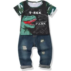 imageRenotemy Toddler Baby Boy Clothes Denim Outfits Infant Hooded Sweatshirt Jeans Clothing For Little BoysDinosauroutfits
