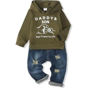 imageRenotemy Toddler Baby Boy Clothes Denim Outfits Infant Hooded Sweatshirt Jeans Clothing For Little BoysGreendenim