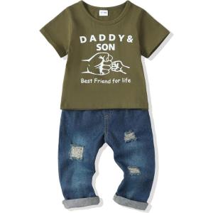 imageRenotemy Toddler Baby Boy Clothes Denim Outfits Infant Hooded Sweatshirt Jeans Clothing For Little BoysGreensets