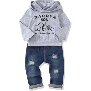imageRenotemy Toddler Baby Boy Clothes Denim Outfits Infant Hooded Sweatshirt Jeans Clothing For Little BoysGreydenim