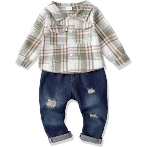 imageRenotemy Toddler Baby Boy Clothes Outfits Baby Boy Plaid Sweatsuit Jeans Denim Fall Winter Pants Set Toddler Clothes For BoysMulti Green Plaid
