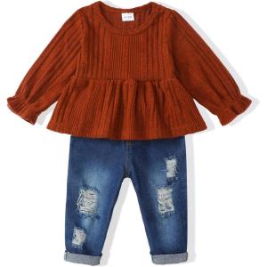 imageRenotemy Toddler Baby Girls Clothes Infant Girl Outfits Ruffle Sleeve Tops Pants Clothing Sets for GirlsCaramel