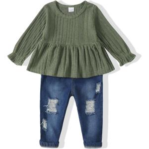 imageRenotemy Toddler Baby Girls Clothes Infant Girl Outfits Ruffle Sleeve Tops Pants Clothing Sets for GirlsGreen02