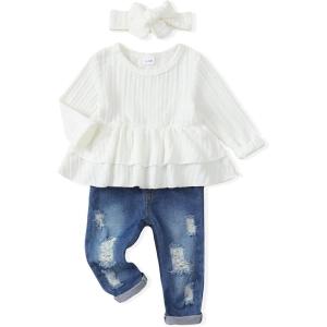 imageRenotemy Toddler Baby Girls Clothes Infant Girl Outfits Ruffle Sleeve Tops Pants Clothing Sets for GirlsWhite