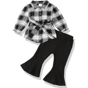 imageRenotemy Toddler Girl Clothes Outfits Baby Girl Clothes Infant Girl Clothing Tops Floral Pants Set Cute Outfits for GirlsBlack Plaid