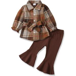 imageRenotemy Toddler Girl Clothes Outfits Baby Girl Clothes Infant Girl Clothing Tops Floral Pants Set Cute Outfits for GirlsBrown Plaid