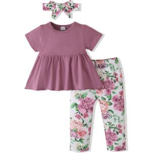 imageRenotemy Toddler Girl Clothes Outfits Baby Girl Clothes Infant Girl Clothing Tops Floral Pants Set Cute Outfits for GirlsFloral Dark Purple