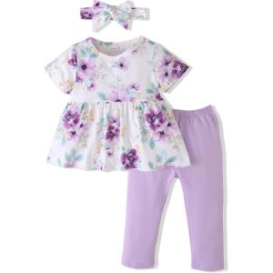 imageRenotemy Toddler Girl Clothes Outfits Baby Girl Clothes Infant Girl Clothing Tops Floral Pants Set Cute Outfits for GirlsFloral Taro Purple