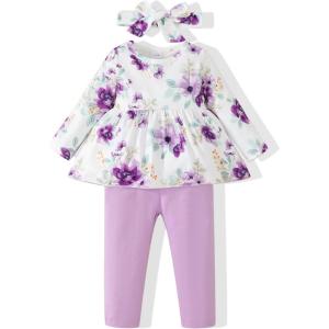 imageRenotemy Toddler Girl Clothes Outfits Baby Girl Clothes Infant Girl Clothing Tops Floral Pants Set Cute Outfits for GirlsLong Light Purple
