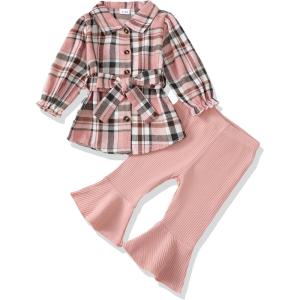 imageRenotemy Toddler Girl Clothes Outfits Baby Girl Clothes Infant Girl Clothing Tops Floral Pants Set Cute Outfits for GirlsPink Plaid