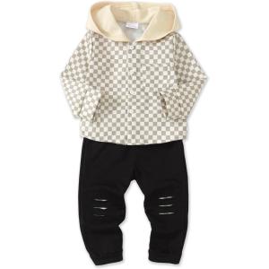imageRenotemy Toddler Infant Baby Boy Clothes Outfit Long Sleeve Hoodie Sweatshirt Casual Fall Winter Clothes Set for Toddler BoyBeige Plaid