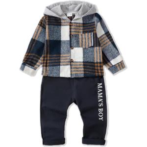 imageRenotemy Toddler Infant Baby Boy Clothes Outfit Long Sleeve Hoodie Sweatshirt Casual Fall Winter Clothes Set for Toddler BoyFlannel Blue Plaid