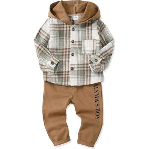imageRenotemy Toddler Infant Baby Boy Clothes Outfit Long Sleeve Hoodie Sweatshirt Casual Fall Winter Clothes Set for Toddler BoyHoodie Grey Plaid