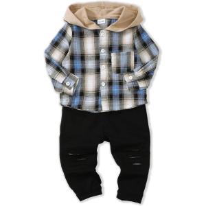 imageRenotemy Toddler Infant Baby Boy Clothes Outfit Long Sleeve Hoodie Sweatshirt Casual Fall Winter Clothes Set for Toddler BoyMulti Blue Plaid Hoodie