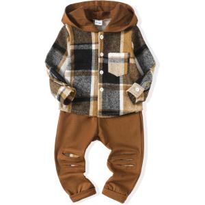 imageRenotemy Toddler Infant Baby Boy Clothes Outfit Long Sleeve Hoodie Sweatshirt Casual Fall Winter Clothes Set for Toddler BoyPlaid Brown