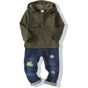 imageRenotemy Toddler Infant Baby Boy Clothes Winter Fall Outfits Hoodie Sweatsuit Ripped Jeans Denim Toddler Clothes for BoysGreen Corduroy