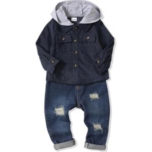 imageRenotemy Toddler Infant Baby Boy Clothes Winter Fall Outfits Hoodie Sweatsuit Ripped Jeans Denim Toddler Clothes for BoysHoodie Corduroy Blue