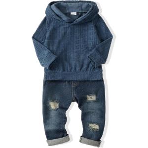imageRenotemy Toddler Infant Baby Boy Clothes Winter Fall Outfits Hoodie Sweatsuit Ripped Jeans Denim Toddler Clothes for BoysHoodie Fluffy Denim