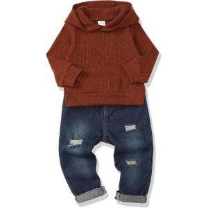 imageRenotemy Toddler Infant Baby Boy Clothes Winter Fall Outfits Hoodie Sweatsuit Ripped Jeans Denim Toddler Clothes for BoysHoodie Red Knit