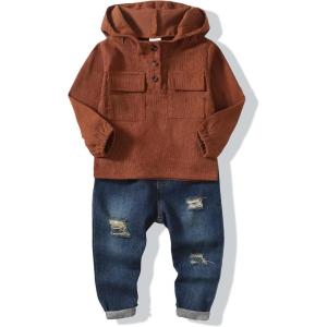 imageRenotemy Toddler Infant Baby Boy Clothes Winter Fall Outfits Hoodie Sweatsuit Ripped Jeans Denim Toddler Clothes for BoysRed Corduroy