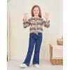 imageKids Little Toddler Girl Clothes Button Down Tie Front Shirt  Bell Bottoms Jeans Girls 2 Piece Outfits Clothing SetApricot Plaid