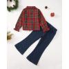 imageKids Little Toddler Girl Clothes Button Down Tie Front Shirt  Bell Bottoms Jeans Girls 2 Piece Outfits Clothing SetChristmas Red Plaid