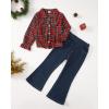 imageKids Little Toddler Girl Clothes Button Down Tie Front Shirt  Bell Bottoms Jeans Girls 2 Piece Outfits Clothing SetChristmas Red Plaid
