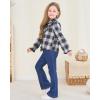 imageKids Little Toddler Girl Clothes Button Down Tie Front Shirt  Bell Bottoms Jeans Girls 2 Piece Outfits Clothing SetCoffee Plaid