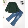 imageKids Little Toddler Girl Clothes Button Down Tie Front Shirt  Bell Bottoms Jeans Girls 2 Piece Outfits Clothing SetDark Green