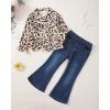 imageKids Little Toddler Girl Clothes Button Down Tie Front Shirt  Bell Bottoms Jeans Girls 2 Piece Outfits Clothing SetLeopard Print