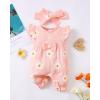 imageRenotemy Baby Girl Clothes Romper Infant Summer Bodysuit Outfits Cotton Linen Jumpsuits Newborn Essential Preemie ClothesDaisy Pink