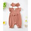 imageRenotemy Baby Girl Clothes Romper Infant Summer Bodysuit Outfits Cotton Linen Jumpsuits Newborn Essential Preemie ClothesDusty Pink Bowknot