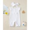 imageRenotemy Baby Girl Clothes Romper Infant Summer Bodysuit Outfits Cotton Linen Jumpsuits Newborn Essential Preemie ClothesSolid White