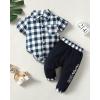 imageRenotemy Newborn Infant Baby Boy Clothes Outfits New to The Crew Outfits Long Pants Toddler Baby Boy Clothes SetDark Blue Plaid