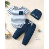 imageRenotemy Newborn Infant Baby Boy Clothes Outfits New to The Crew Outfits Long Pants Toddler Baby Boy Clothes SetStripe Blue Linen