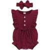 imageRenotemy Newborn Infant Baby Girl Clothes Rompers Summer Jumpsuits Short Sleeve Romper Infant Baby Clothes GirlSolid Red2pcs