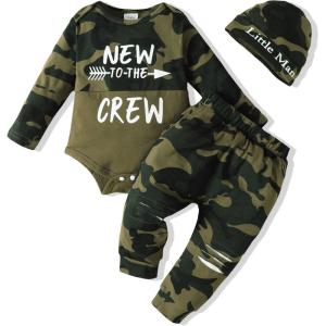 imageNewborn Infant Baby Boy Clothes Fall Winter Outfits New to The Crew Outfit Toddler Baby Boy Clothes SetCamogreen