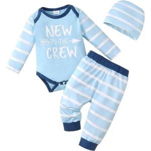 imageNewborn Infant Baby Boy Clothes Fall Winter Outfits New to The Crew Outfit Toddler Baby Boy Clothes SetLight Blue Strip