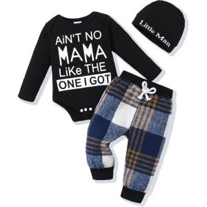imageNewborn Infant Baby Boy Clothes Fall Winter Outfits New to The Crew Outfit Toddler Baby Boy Clothes SetMulti Plaid