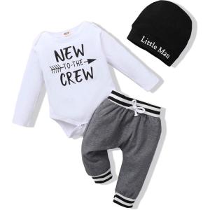 imageNewborn Infant Baby Boy Clothes Fall Winter Outfits New to The Crew Outfit Toddler Baby Boy Clothes SetWhite