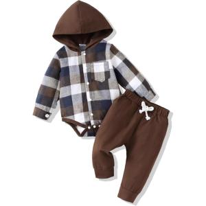 imageNewborn Infant Baby Boy Clothes Winter Baby Boy Fall Outfits Flannel Plaid Hoodie Romper Preemie Baby Clothes for Boys 03 Months Baby Boy Clothes