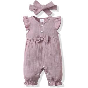 imageRenotemy Baby Girl Clothes Romper Infant Summer Bodysuit Outfits Cotton Linen Jumpsuits Newborn Essential Preemie ClothesPurple