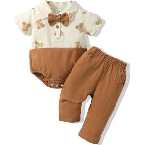 imageRenotemy Bear Baby Boy Clothes Newborn Boy Outfits Set Newborn Outfits Summer Baby Boy Clothes 03 Months Brown