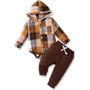 imageRenotemy Newborn Baby Boy Clothes Infant Boy Outfits Baby Hoodie Romper Fall Winter 0 3 6 9 12 18 Months Baby Clothes for BoyMulticolor Plaid Flannel Hoodie