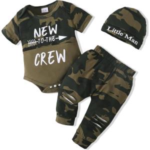 imageRenotemy Newborn Infant Baby Boy Clothes Outfits New to The Crew Outfits Long Pants Toddler Baby Boy Clothes SetCamogreens
