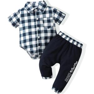 imageRenotemy Newborn Infant Baby Boy Clothes Outfits New to The Crew Outfits Long Pants Toddler Baby Boy Clothes SetDark Blue Plaid
